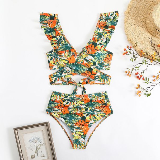 Women's Clothing Swimsuit Flower Printed Rotating Strap Women's Two Piece Bikini Swimsuit_ecoleips.com