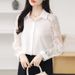 Women's Clothing Lapel Lace Splicing Chiffon Shirt Top Cardigan Shirt_ecoleips.com