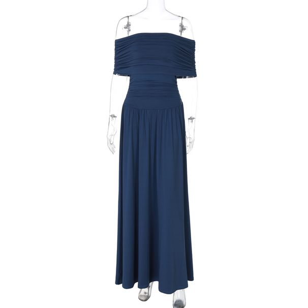 Women's Slim Fitting off Shoulder Strapless Dress European American Style Summer New Arrivals Fashionable Elegant Solid Color Waist Cinching_ecoleips.com