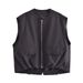 Trendy Streetwear Vest With Ruffled Hem - Lightweight Woven Polyester, Round Neck, Zip Front - Yellow, Black, Light Gray, Army Green (S/M/L/XL)_ecoleips.com
