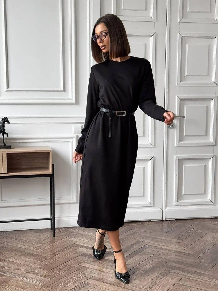 Women's Base Layer Mid Length Dress Autumn/Winter New Long Sleeve Flowing Bodycon Skirt_ecoleips.com