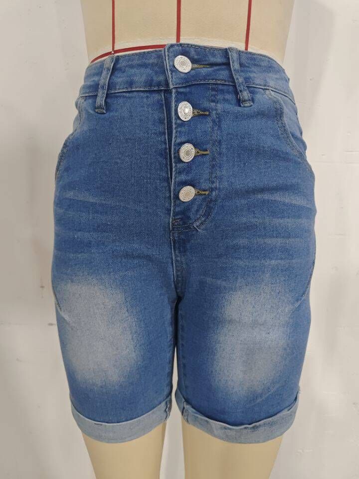 K Women's Stretch High Waisted Denim Women's Rolled Edge Mid Length Pants_ecoleips.com