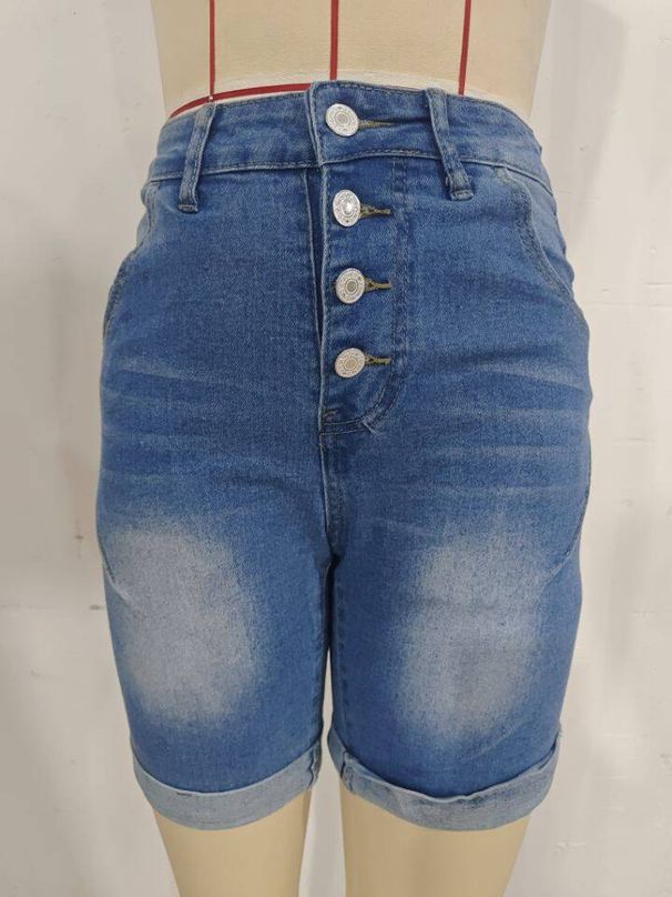 K Women's Stretch High Waisted Denim Women's Rolled Edge Mid Length Pants_ecoleips.com