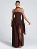 Mozision Strapless Off-shoulder Sexy Maxi Dress For Women Gown Patchwork Scarf Collar Thigh High Split Club Party Long Dress_ecoleips.com