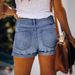 Women's Clothing Women's Elastic Mid Waist Denim Shorts With Holes_ecoleips.com