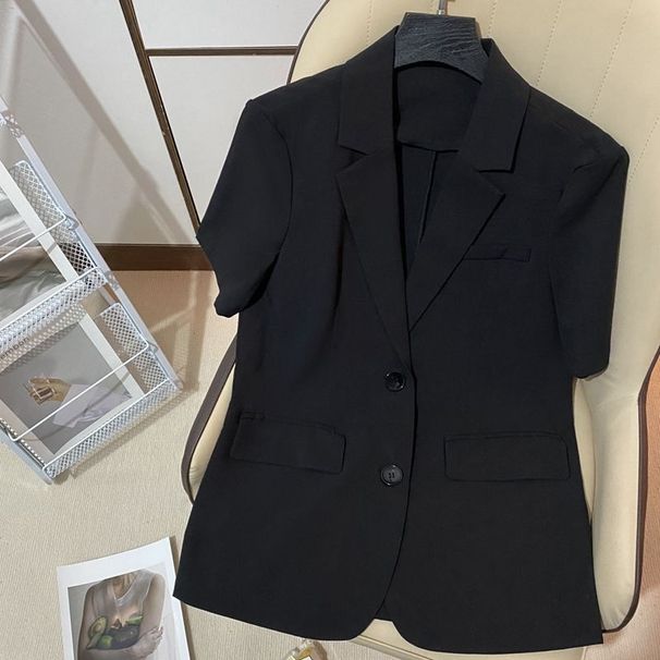 Women's Lightweight Short Sleeve Blazer, Summer Casual Slim-Fit Jacket For Office & Outings_ecoleips.com