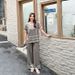 Women's Spring Summer Two Piece Set round Neck Color Block Knit Top Casual Trousers Fashionable Knitwear_ecoleips.com