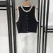 Women's Clothing Single Niche Spring And Summer Flower Pearl Button Contrast Trim Round Neck Sleeveless Knitted Sweater Dress 25148_ecoleips.com