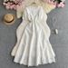 Round Neck Waist Short Sleeve Dress Women's Slim Long Skirt_ecoleips.com