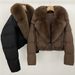 Elegant Short Down Jacket With Fox Fur Trim – Slim-Fit Winter Coat For Women, Detachable Hood & High-End Styling (Black/Brown Options, S/M Sizes)_ecoleips.com