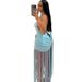 Women's Fashion Backless Dress Tassel Design Halter Neck Sexy Solid Color Vacation Style in Stock_ecoleips.com