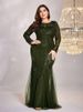 Elegant plus Size Women's Dress Long Sleeve round Neck Slim Fit Fishtail Skirt Bridesmaid Banquet Toast Evening Gown_ecoleips.com
