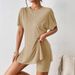 Summer Casual Women's Two Piece Suit Comfortable Bat Sleeve round Neck Slit T-Shirt And Tight Shorts Set_ecoleips.com