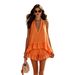 Women's Summer Vacation Style V-Neck Sleeveless Ruffled Top And Shorts Set Casual Elegant Partywear_ecoleips.com