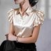 Women's Clothing Summer Satin Ruffle Short Sleeve Shirt Blouse Solid Color For Women For Formal & Casual For Women_ecoleips.com