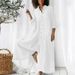 Women's Clothing Women's Loose Fit Cotton Linen Shirt Jumpsuit Style Solid Color Casual Long Sleeved Mid Length_ecoleips.com