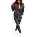Women's European American Style Autumn Winter Hooded Sweatshirt Casual Letter Print Fleece Lined Thickened Set_ecoleips.com