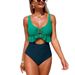 Voya 2026 New European And American Export Model Solid Sexy Bikini U-neck Hollow Out Color Block Vacation One-piece_ecoleips.com