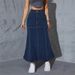 Women's Classic Denim Maxi Skirt, Stretch Washed Denim A-Line Long Skirt, Versatile Plus Size Midi Skirt_ecoleips.com