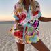 2025 Spring/Summer Fashion Women's Printed Loose Shorts Short Sleeve Shirt With POD Customization_ecoleips.com