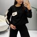 Women's Heart Print Two Piece Set Long Sleeved Top & High Waisted Color Block Pants Autumn Winter Casual Comfortable Streetwear_ecoleips.com
