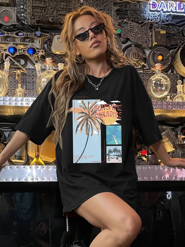 Women's Casual Round Neck Short Sleeve T-Shirt Multi-Color American Style Simple Fashionable Sports Top Solid Loose Printed_ecoleips.com