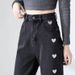 Love-Inspired High-Waist Flared Jeans – Chic Straight-Leg Wide Pants With Soft Tumble Hem (Blue/Black, S-2xl)_ecoleips.com