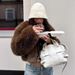 Women's Faux Fur Coat Spring Fashion Oversized Streetwear Jacket With Pockets, Lapel Collar, Polyester Outerwear For Casual Outfit (Brown, XS/S/M/L)_ecoleips.com