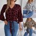 Real Shot Of The New 2026 Spring-summer European And American Casual Leopard Print Tie-up Chiffon Blouse,_ecoleips.com