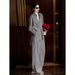 Summer Old Money Style Women's Fashion Shirt And Pants Two Piece Set Loose Fitting Slimming Gray Long Sleeved_ecoleips.com