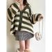 Soft, Mid-Length Cardigan With Striped Pattern And Contrasting Colors For Autumn/Winter A Comfortable, Loose-Fitting S_ecoleips.com