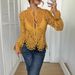 Women's Breathable Floral Lace Knit Blouse Stand Collar Hollow-Out Design Flared Sleeves Chic Office Date Night Wear_ecoleips.com