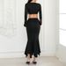 Women Trendy 2‑Piece Matching Set With Flared Sleeves, Cutout Waist & Mermaid Hem_ecoleips.com