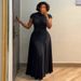Women's Clothing Elegant Round Neck Pleated Slim Fit Long Dress For Women European And American Style African Print Spring_ecoleips.com