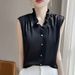 2025 V-Neck Black Fungus Border Solid Color Sleeveless Top, Fragrance Style French White Shirt, Satin Lace Vest, Small Shirt_ecoleips.com