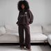 Women's Clothing Half-Zip Printed Sweatshirt – Casual Streetwear Pullover With Letter Graphic (S-L, Coffee Brown)_ecoleips.com