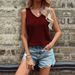 2026 Summer New Sexy Backless V-neck Waffle T-shirt Vest European And American Casual Sports Top Women_ecoleips.com
