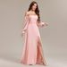Women's Clothing Multi Wear Elegant Tube Top Elastic Long Sleeve Back Zipper High Slit Dress A Line Chiffon Dress_ecoleips.com