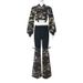 Women's Clothing Urban Camo Streetwear Set - Cropped Long Sleeve Top & Distressed Denim Pants With Chain Accents (4 Sizes, Military Green)_ecoleips.com