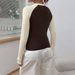 Voya Women's Lazy Style Casual T-shirt For Spring And Summer, Simple And Fashionable, Versatile, Contrasting Color Inner Top_ecoleips.com