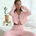 European And American Summer New Jacquard Knit Breathable Sleeve Long Pants Pajama Set Comfortable Women's Homewear_ecoleips.com