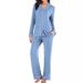 Women's Modal Long Sleeve Button-Up Cardigan & Lounge Pants Set - Soft Comfortable Casual Homewear (Black, Red, Gray, Green, Purple)_ecoleips.com