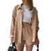 Women's Wrinkle-Resistant 2-Piece Set – Long Sleeve Button-Down Shirt & High-Waisted Drawstring Shorts – Plus Size Casual Outfit (S-Xxl, 19 Colors)_ecoleips.com
