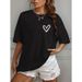 2025 European And American New Short Sleeve For Women, Casual Loose Fit T-Shirt With Unique Heart Print_ecoleips.com