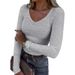 New Hot Selling Women's Slim Fit T-Shirt Sexy V Neck Long Sleeve Casual Top Style Threaded Stripes_ecoleips.com