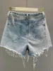 Summer Elegant Tassel Bead High Waist Wide Leg Denim Womens Casual Solid Shorts 240930_ecoleips.com