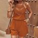 Women's Clothing Embossed Lace Splicing Oblique Pocket Camisole Shorts Two Piece Set_ecoleips.com