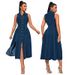 Women's Clothing Women's Denim Cardigan Sleeveless Slit Long Dress_ecoleips.com