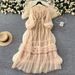 Elegant Long Sleeve Embroidered Mesh Dress With Sequins & 3D Lace For Women - Slim Fit Formal Gown_ecoleips.com