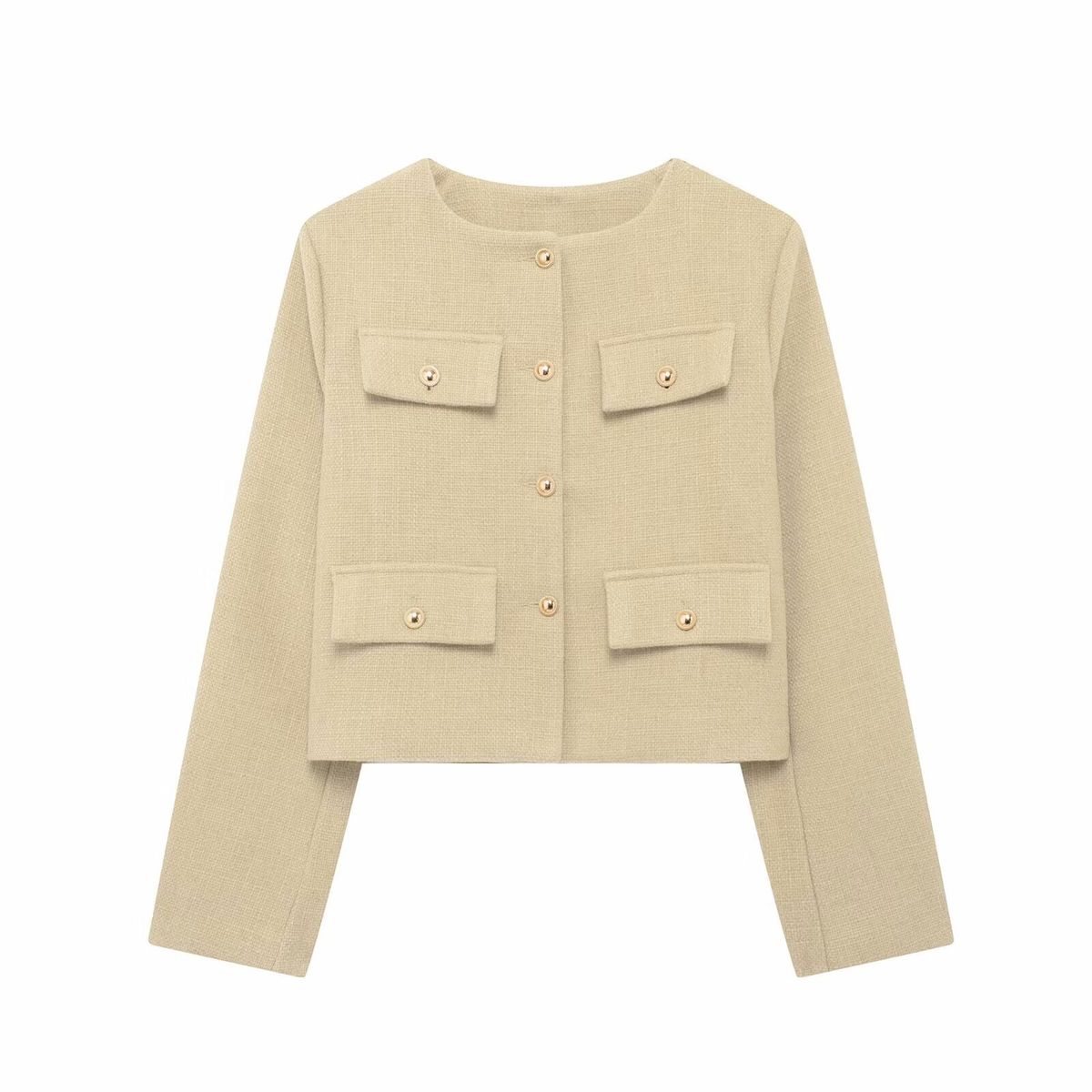 Women's Clothing Flap Round Neck Short Jacket_ecoleips.com